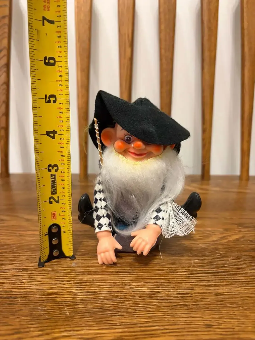 Vintage Rubber Face Knee-Hugger Gnome Elf Ornament Made in Hong Kong